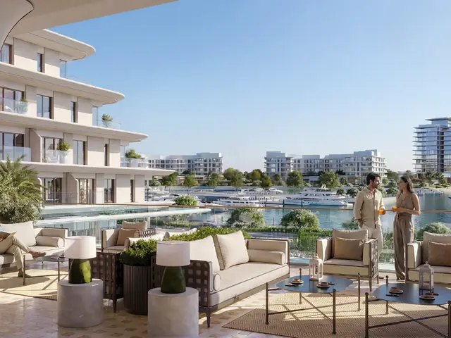 Terrace lounge overlooking the Ramhan Island marina