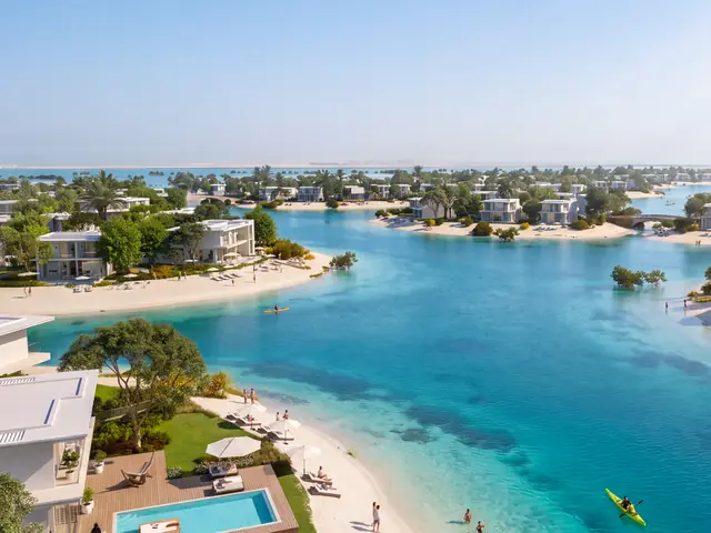 Ramhan Island lagoon and beach, aerial view