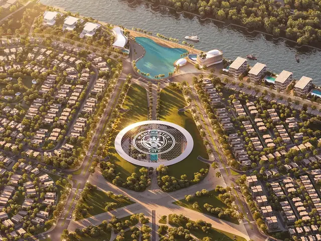 Masterplan of the community along Yas Canal, aerial view