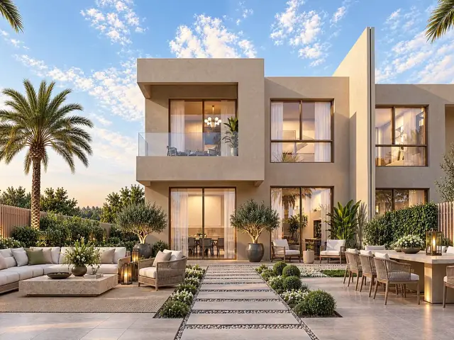 Villa garden terrace with outdoor dining