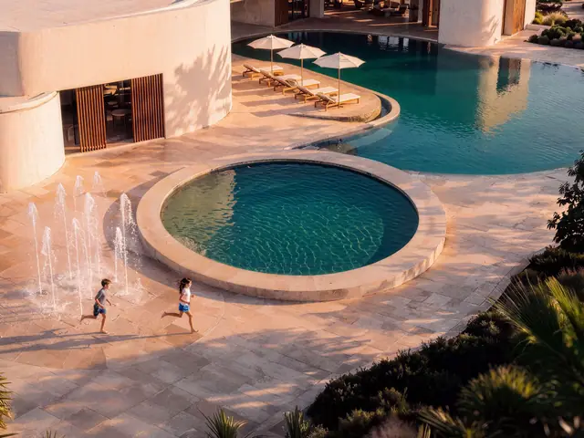Clubhouse pools with splash fountains